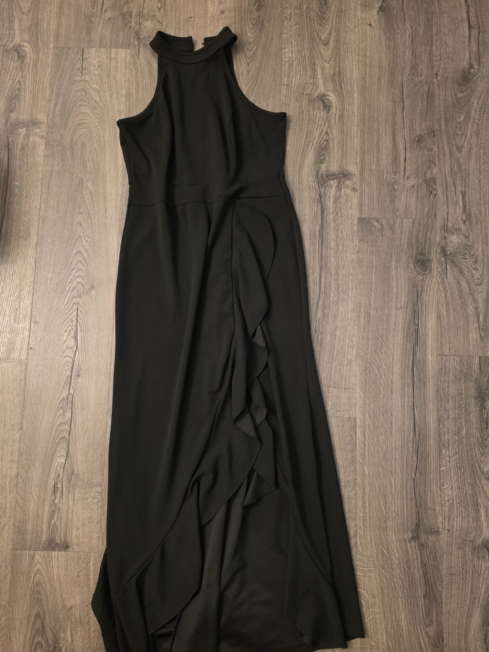 Sleeveless Black Midi Dress with Ruffle Detail